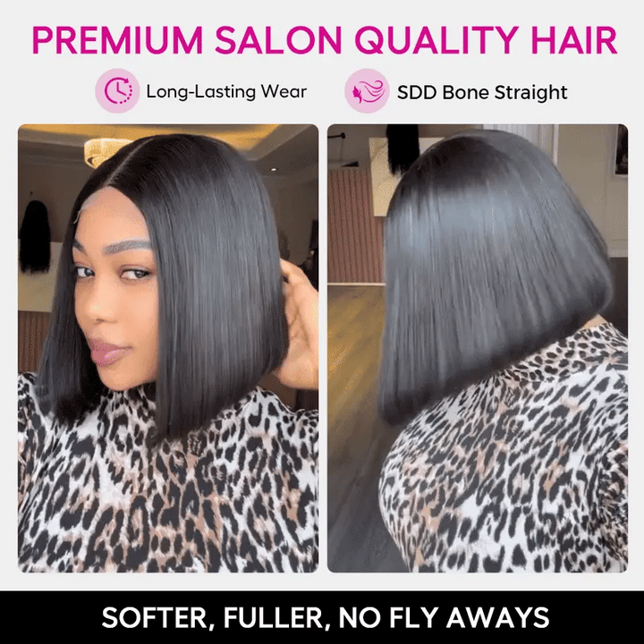 Lumiere Blunt Cut Bob 2x6 Lace Closure Straight Wigs Human Hair for Women Natural Black 220% Density
