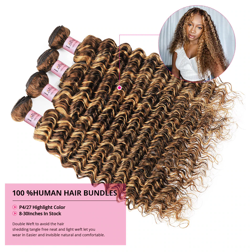 P4/27 Highlight Deep wave 4 Bundles Brazilian Remy Ombre Hair