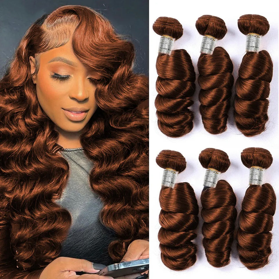 Lumiere chocolate Brown Loose Deep Human Hair Weave 3 Bundles Extensions 8-30 Inch