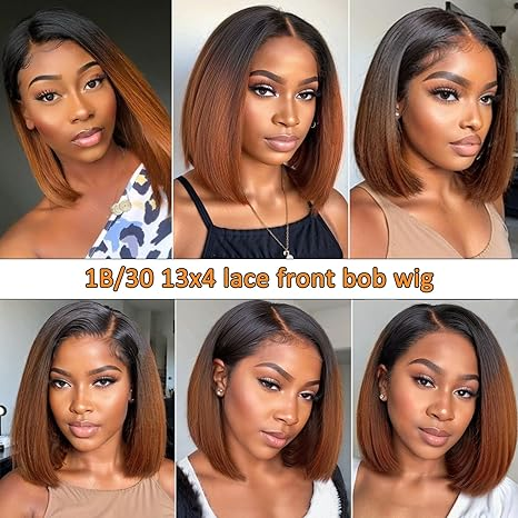 Lumiere A1 Customized 1B/30 Straight Bob 13x4 Transparent Lace Front Wig  for Women