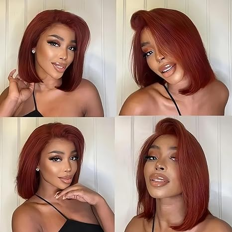 Lumiere A1 Customized #33 Reddish Brown Straight Bob 13x4 Lace Front Wigs Human Hair For Women