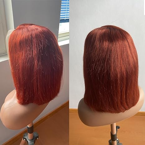Lumiere A1 Customized #33 Reddish Brown Straight Bob 13x4 Lace Front Wigs Human Hair For Women