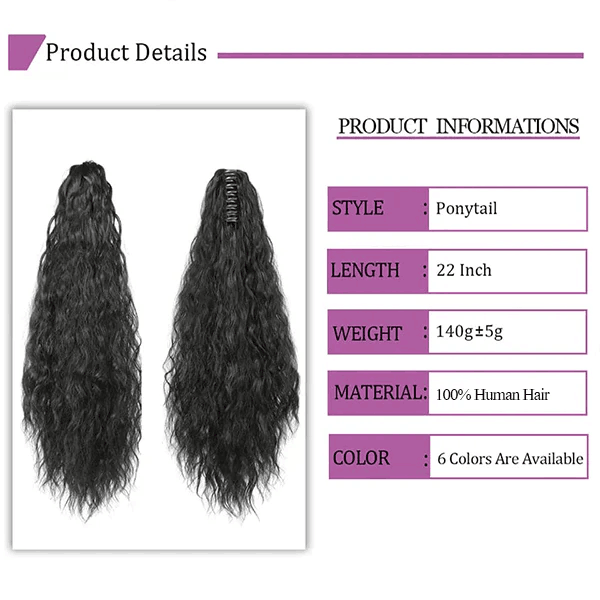 Water Wave Claw On Ponytails Clip in Hair Extension natural black