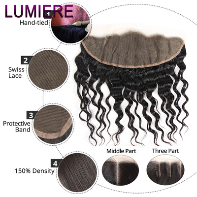Natural Wave 3 Bundles With 13x4 Lace Frontal 100% Human Hair Bundles Deal