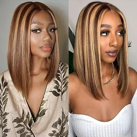 Lumiere A1 Customized P4/27 Highlight Straight Bob Wig Human Hair 13X4 Frontal Lace Wig For Black Women