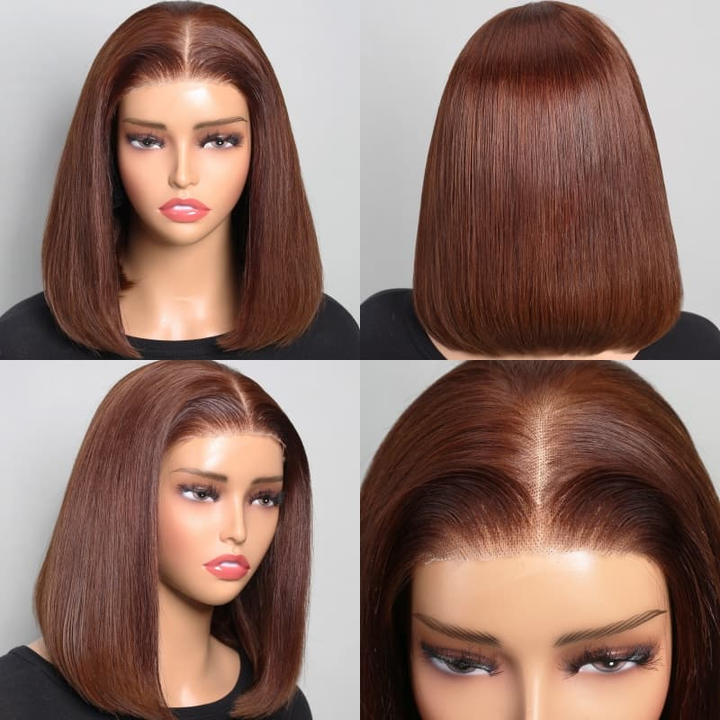 Lumiere A1 Customized #4 Brown 4x4 Lace Silky Straight Part Hairline Wig Lace Bob Wig Can Part Anyway
