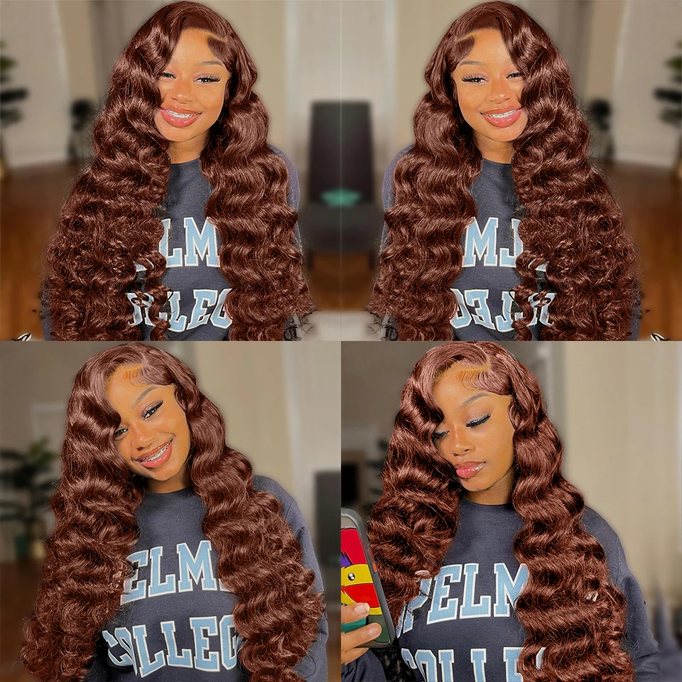 Chocolate Brown Loose Deep Wave Glueless Lace Front Human Hair Wigs For Black Women