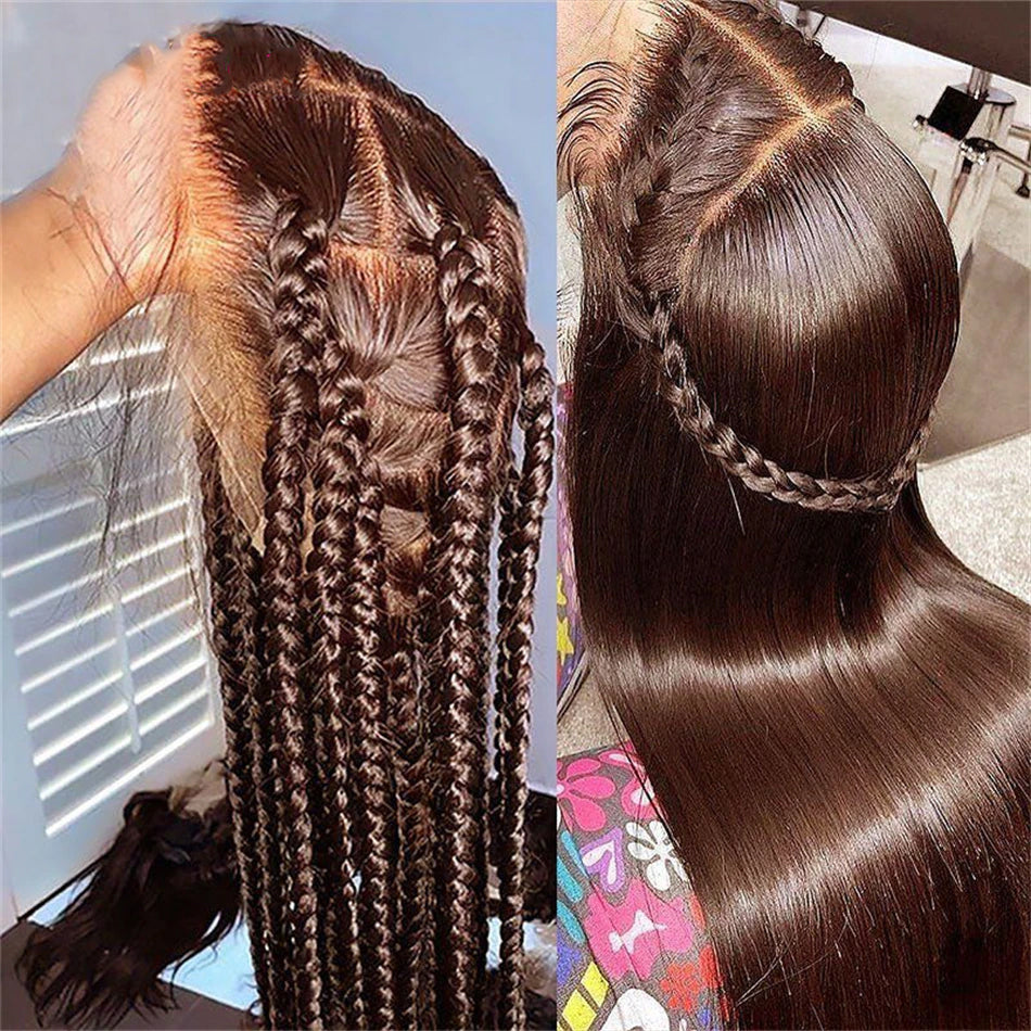 Chocolate Brown Colored Straight HD Lace Frontal Human Hair Wigs for black women