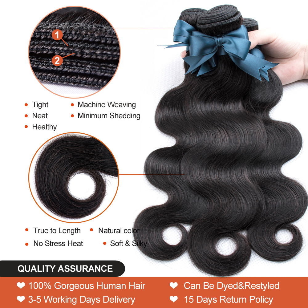 (B1)Brazilian Hair Body Wave 3 Bundles With 4x4 Closure Human Hair Extension for women