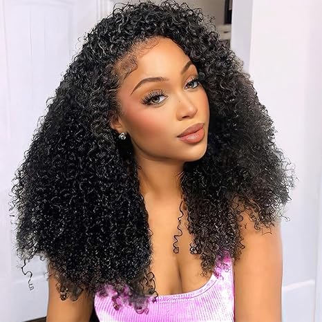 [3 In 1 Half ] Wig with Drawstring Kinky Curly Ready To Go Wig Full Machine Made Wigs With Natural Hairline Human Hair