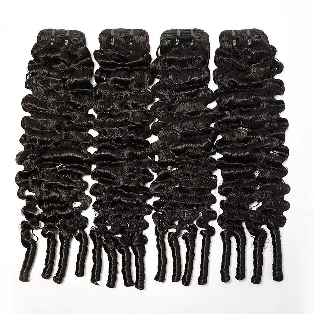 Lumiere Natural Black Burmese Curly 4 Bundles With 13x4 Lace Frontal Brazilian Virgin Hair