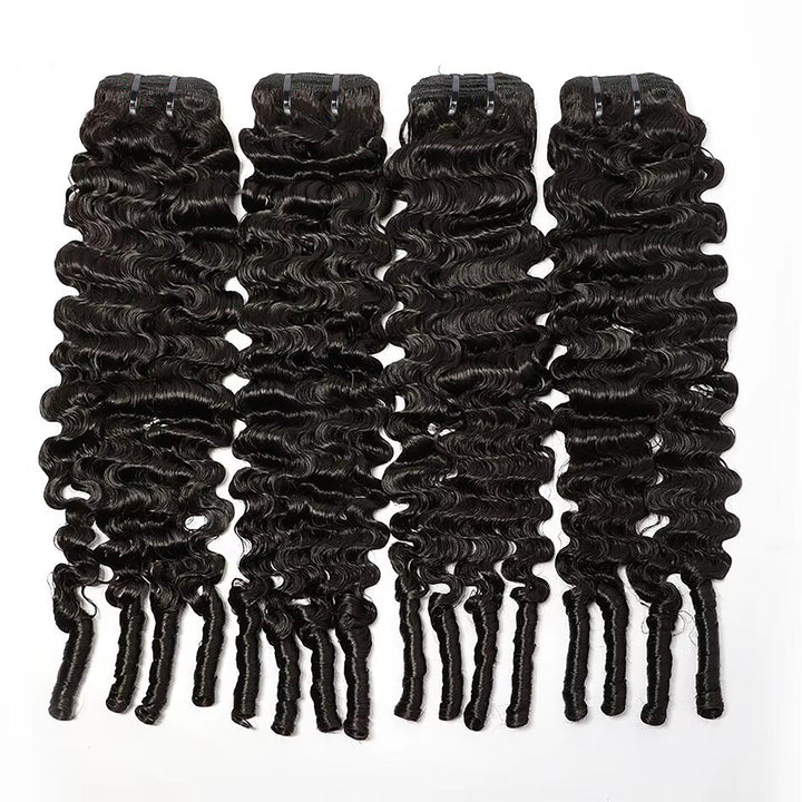 Lumiere Natural Black Burmese Curly 4 Bundles With 13x4 Lace Frontal Brazilian Virgin Hair