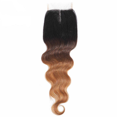 1B/4/30 Color  Human Hair Body wave 3 Bundles With 4x4 Closure Free Part 2 Tone Ginger Hair Weave