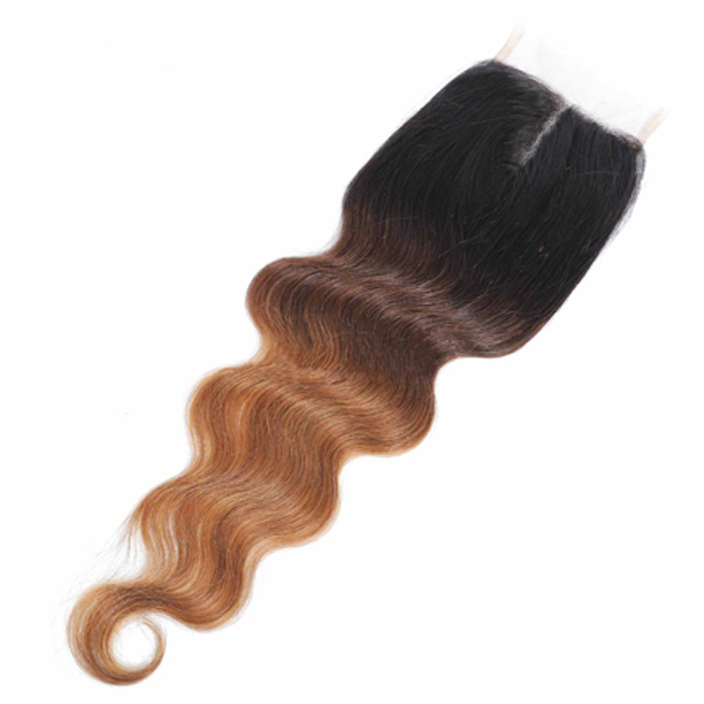 Cheveux raides 3 faisceaux de gingembre avec 4x4 extensions de cheveux humains avec fermeture à lacet HD 