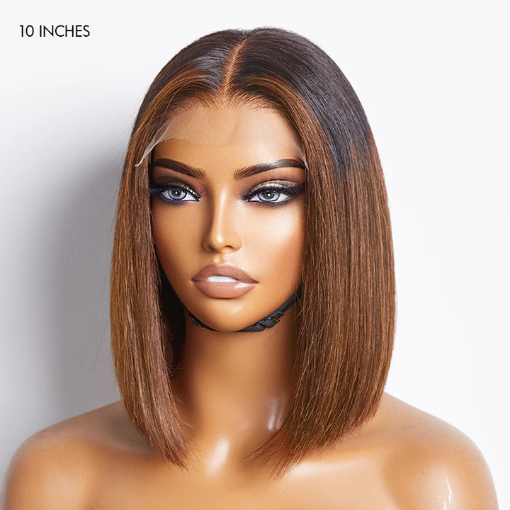 15A Lumiere Blunt Cut Short Bob T/4 Brown 13x4 Lace Front Wig T/99J Red Straight Human Hair Wigs 250% Density