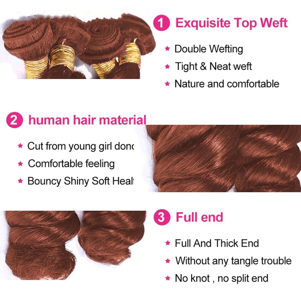 #33 Loose wave 4 Bundles Remy 100% Human Hair Weave Bundles Natural Black