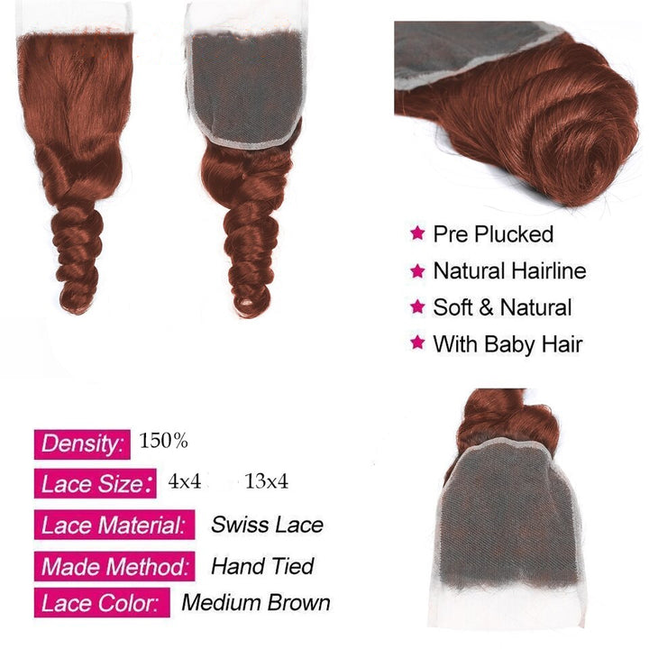 #33 loose wave 3 Bundles with 4x4 Lace Closure Human Hair