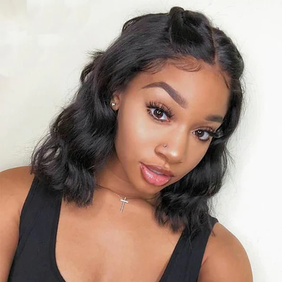 Body Wave Short Bob Lace Frontal Human Hair Pre Plucked Glueless Lace Wig