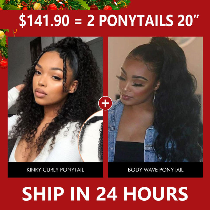 Big Sale: $141.90=Kinky Curly + Body Wave Wrap Around Ponytail Human Hair Extensions 20"