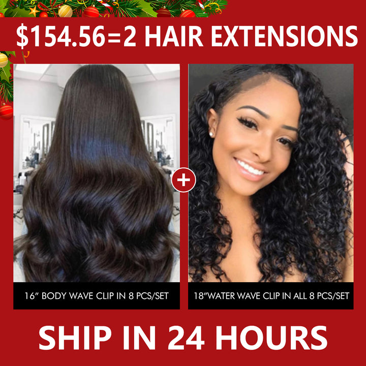 Big Sale: $154.56=16" Body Wave + 18" Water Wave Clip In 8 Pcs/Set Hairs