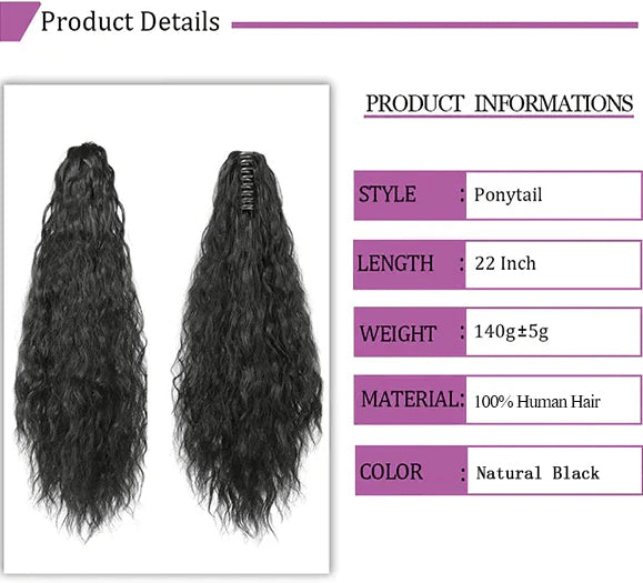 Water Wave Claw On Ponytails Clip in Hair Extension natural black Human Hair
