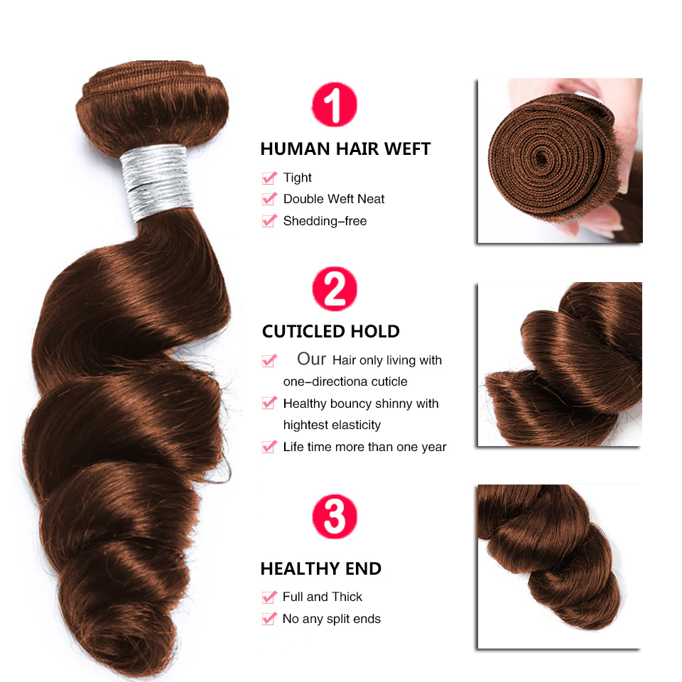 #4 Brown Loose wave 4 Bundles Deal Brazilian Ombre Hair 100% Human Hair Weaves Natural Color