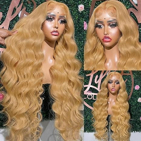 27# Colored Honey Blonde Wig Human Hair Pre Plucked 13x4 Body Wave HD Lace Front Wigs Human Hair 180% Density Glueless Honey Blonde Lace Front Wigs
