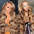 Lumiere 13x4 Body Wave Highlight Lace Front Wig Human Hair P4/27 Colored Wigs Honey Blonde Glueless Wigs (No Code Need)