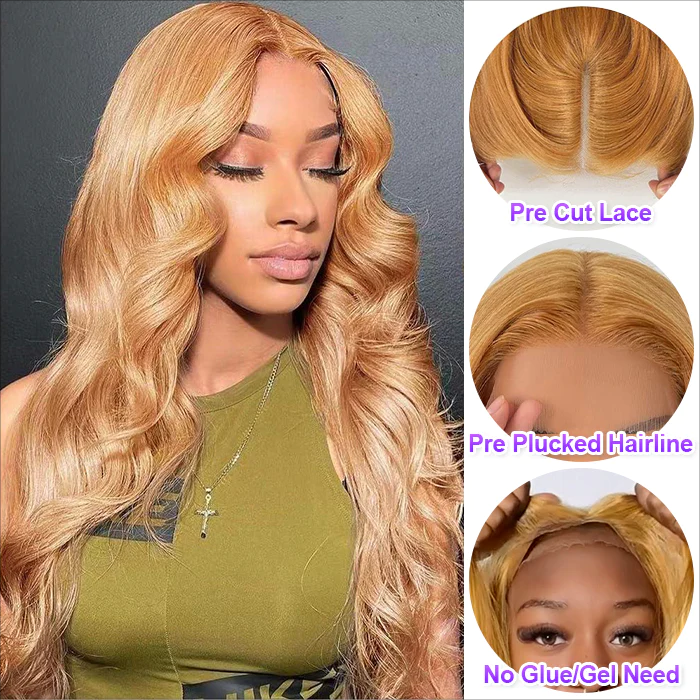 #27 Honey Blonde Body Wave Upgrade 5x5 Pre-Cut HD Lace Ready To Go Glueless Human Hair Wigs