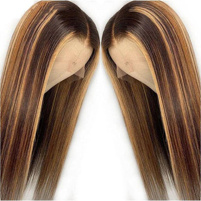 Highlighted Wigs 13x4 Lace Front Wig P4/27 Piano Color Straight Human Hair Wigs with Highlights