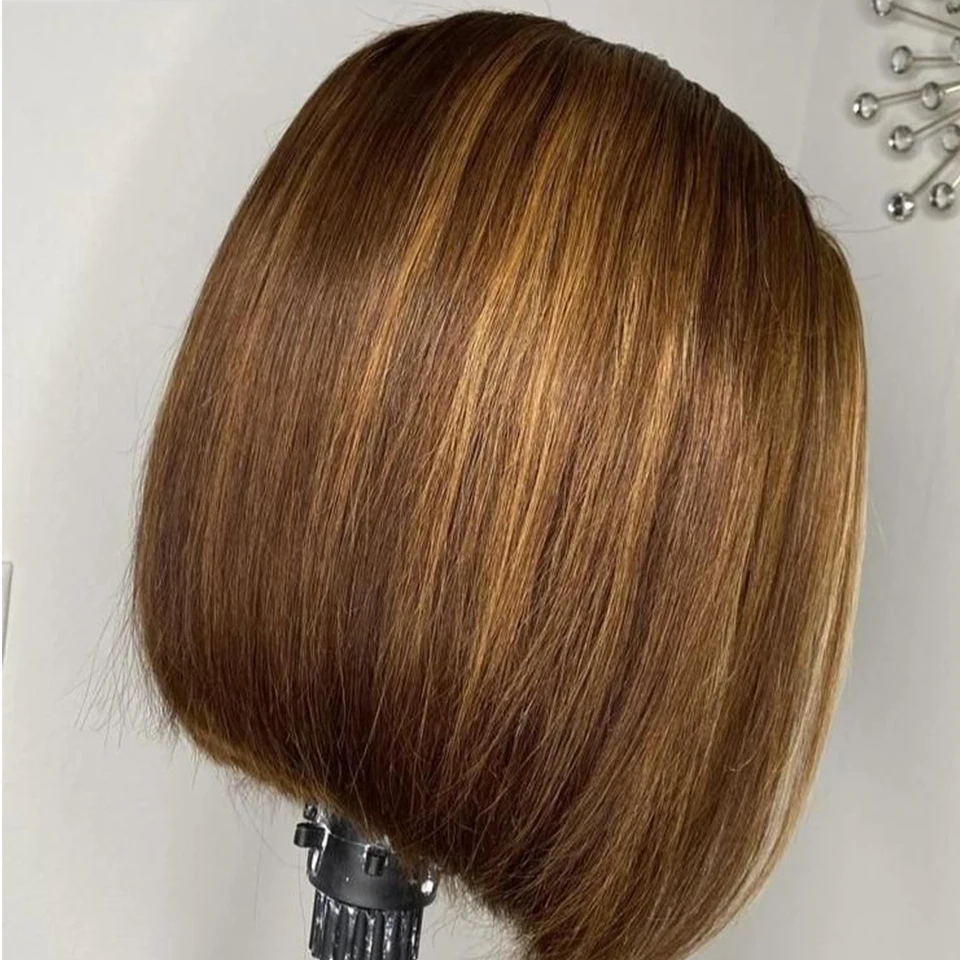 P4/30 Highlight Brown Straight Short Bob Wig 13x4 Lace Front Wigs Preplucked Lace Closure Wig