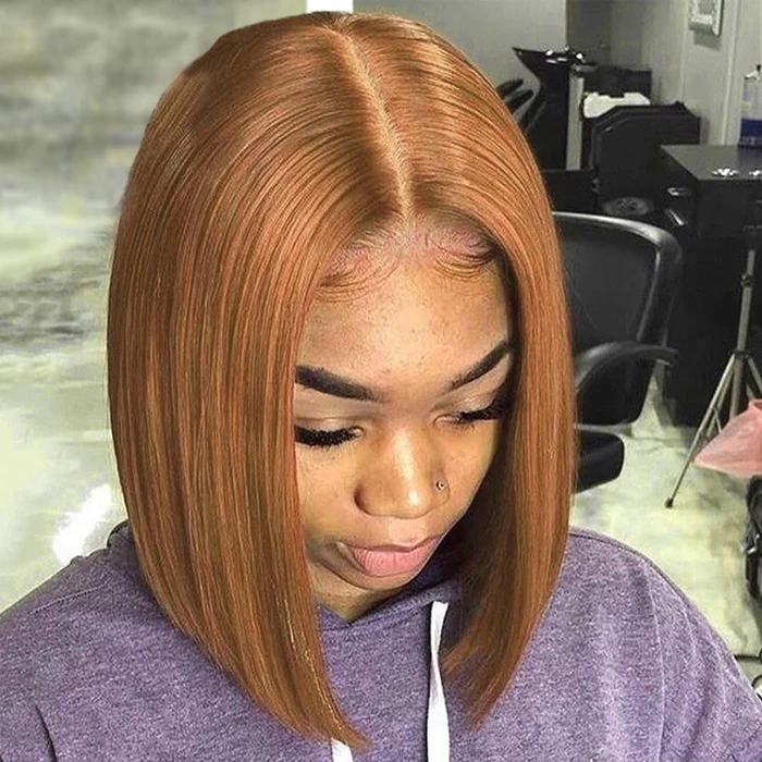 Lumiere A1 Customized #30 Light Brown Short Straight Bob 4x4 Lace Wig 100% Human Hair