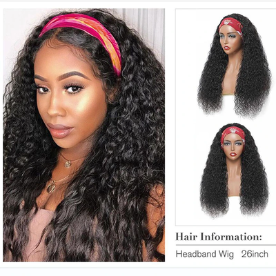 Soft Water Wave Headband None Lace Human Hair Wig For Black Women