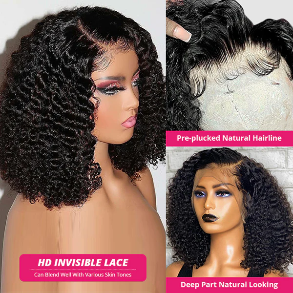 Kinky Curly Bob 13x4 / 4X4 Lace Front Cheveux Humains Pour Les Femmes Noires Sans Colle 