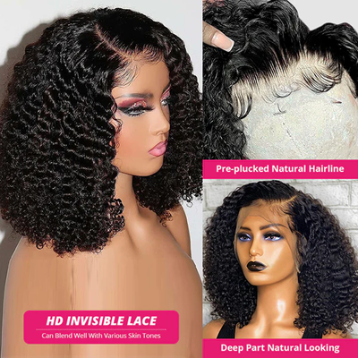Wear & Go Glueless Short Curly Glueless HD 13x4 Lace Front Bob Wigs 180% Density Human Hair Wigs For Women Pre Plucked
