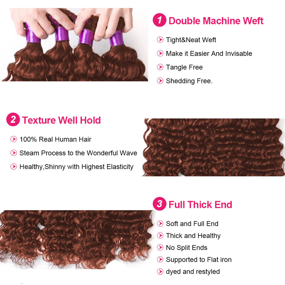 #33 Deep Human Hair Weave 4 Bundles Extensions 8-30 Inch