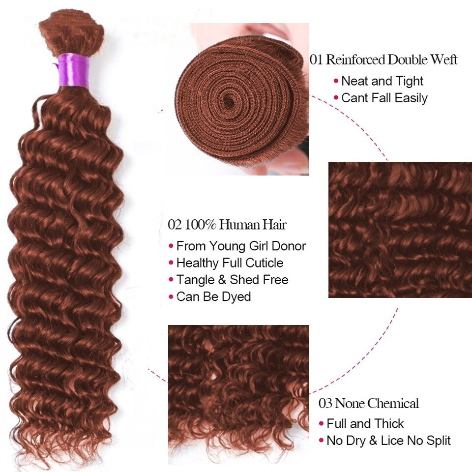 #33 Deep 4 Bundles With 4x4 Lace Closure Brazilian Virgin Human Hair