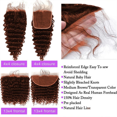 #33 Blonde Deep Wave Peruvian Hair 3 Bundles with 4x4 Closure 100% Human Hair extension