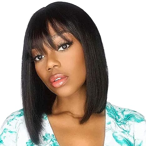 Lumiere A1 Customized 14 Inch Short Straight Bob Wig Full Machine Made None Lace Wigs With Bang