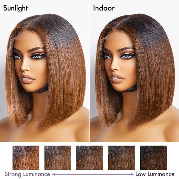 15A Lumiere Blunt Cut Short Bob T/4 Brown 13x4 Lace Front Wig T/99J Red Straight Human Hair Wigs 250% Density
