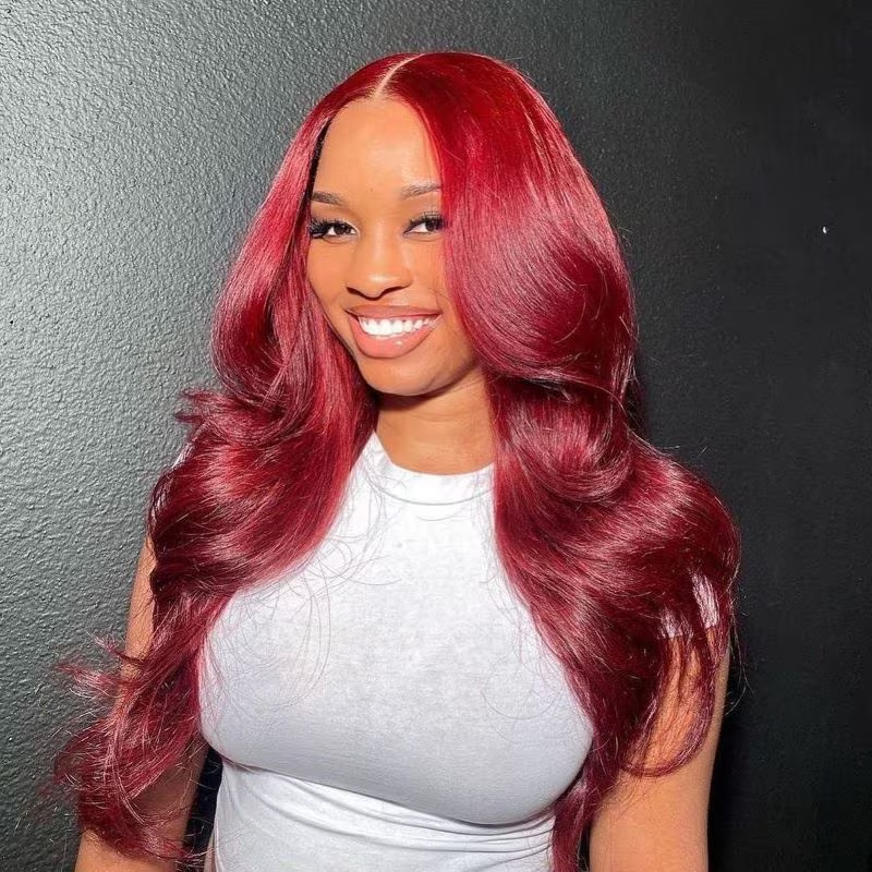Cherry 99J Burgundy Body Wave Ready To Go Glueless pre-cut Lace Closure 180% Density Color Wig | Lumiere