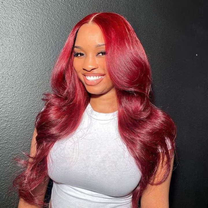 Cherry 99J Burgundy Body Wave Ready To Go Glueless pre-cut Lace Closure 180% Density Color Wig | Lumiere