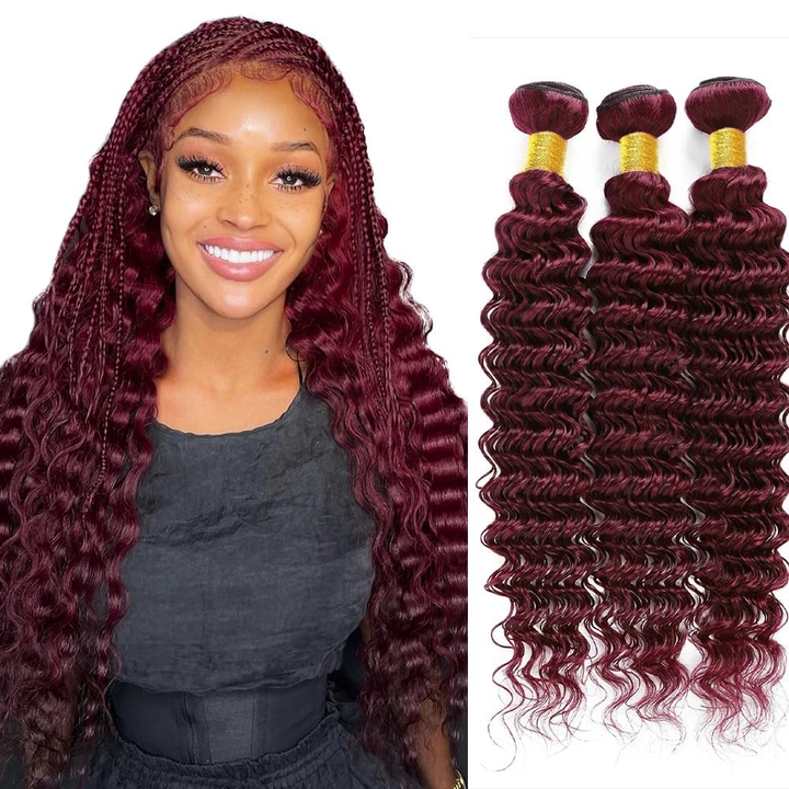 Deep Wave Burgundy 99J Human Hair Bundles Unprocessed Brazilian Virgin Hair 3 Bundles  Quick Weave Hair Extension