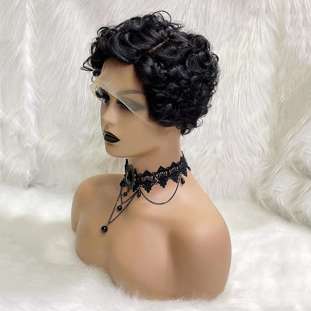 #4/30 Short Pixie Cut Curly Wig  Short Bob Human Hair Wigs 150% Density Plucked Hairline Short Curly Lace Wig