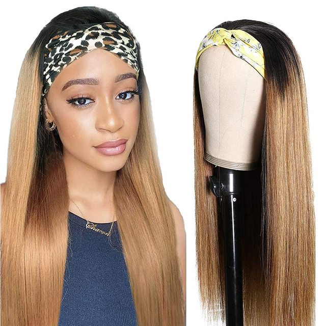 T/27 honey blonde Straight Headband Wig Human Hair Brazilian Wigs Full Machine Made Wig For Black Women