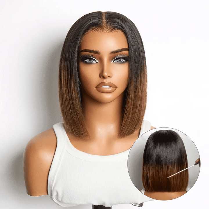 Lumiere Blunt Cut Short Bob T/4 Brown 13x4/2x6 Lace Front Wig T/99J Red Straight Human Hair Wigs