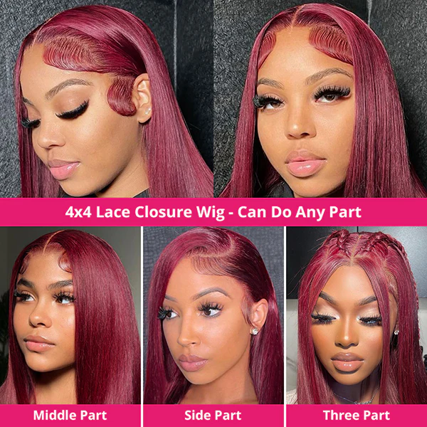 99J Burgundy13x4 HD Lace Front Wig Brazilian Straight Colored Human Hair Wigs For Women