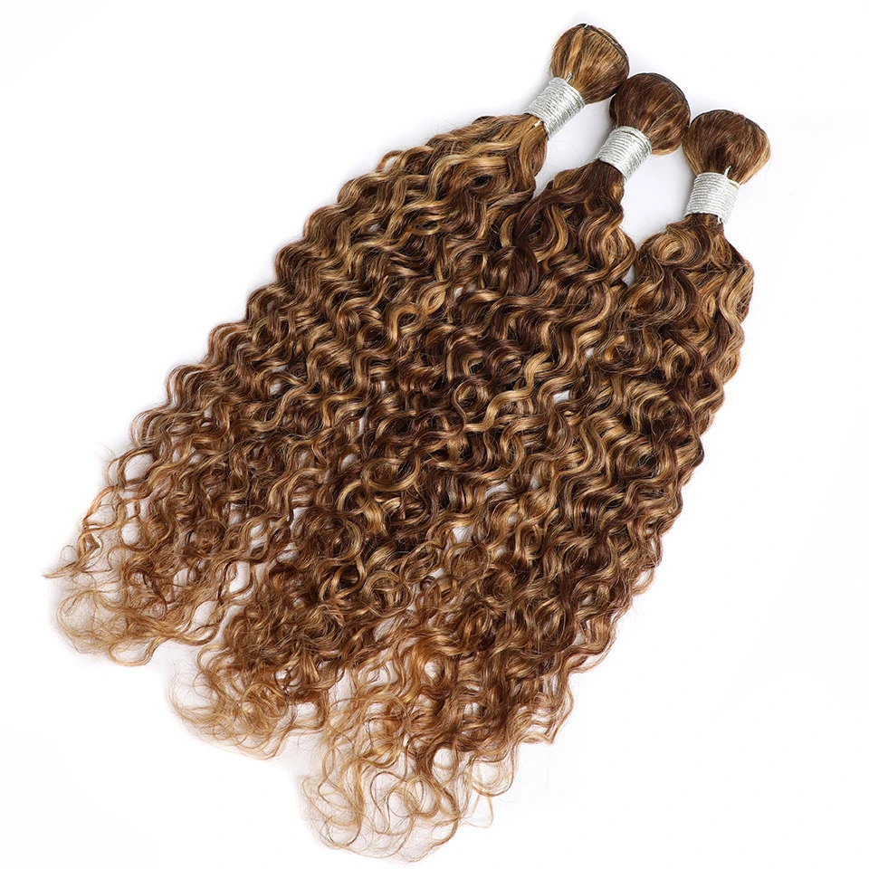 30 Inch P4/30 Water Wave 3 Bundles 10A Highlight Brown Blonde Weave Virgin Human Hair Weaving