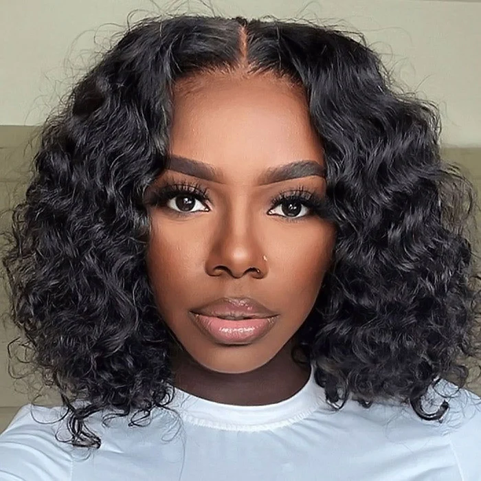 Ready To Go Glueless Deep Wave Short Bob Wig 13x4 HD Lace Closure Wig Pre-plucked Hairline
