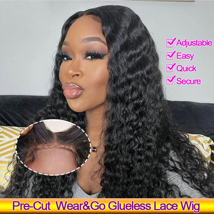 Lumiere Natural Black Deep Wave 4x6 HD Lace Wig Pre-cut Glueless Wigs With Baby Hair